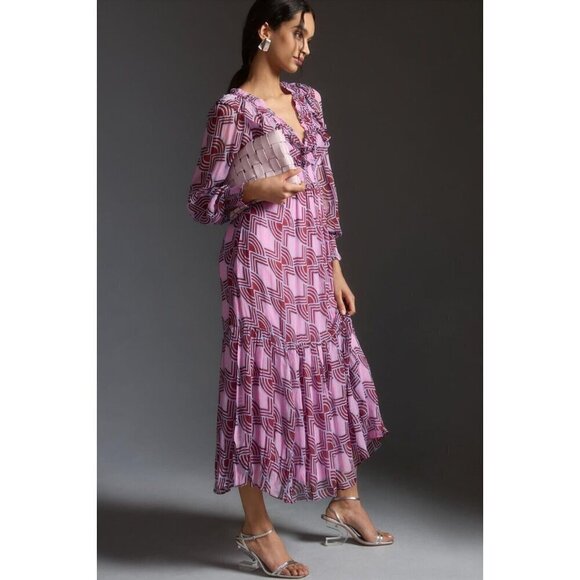 NWT Anthropologie The Odetta Ruffled Maxi Dress XXS V-Neck $198 Purple Lavender - Picture 1 of 10